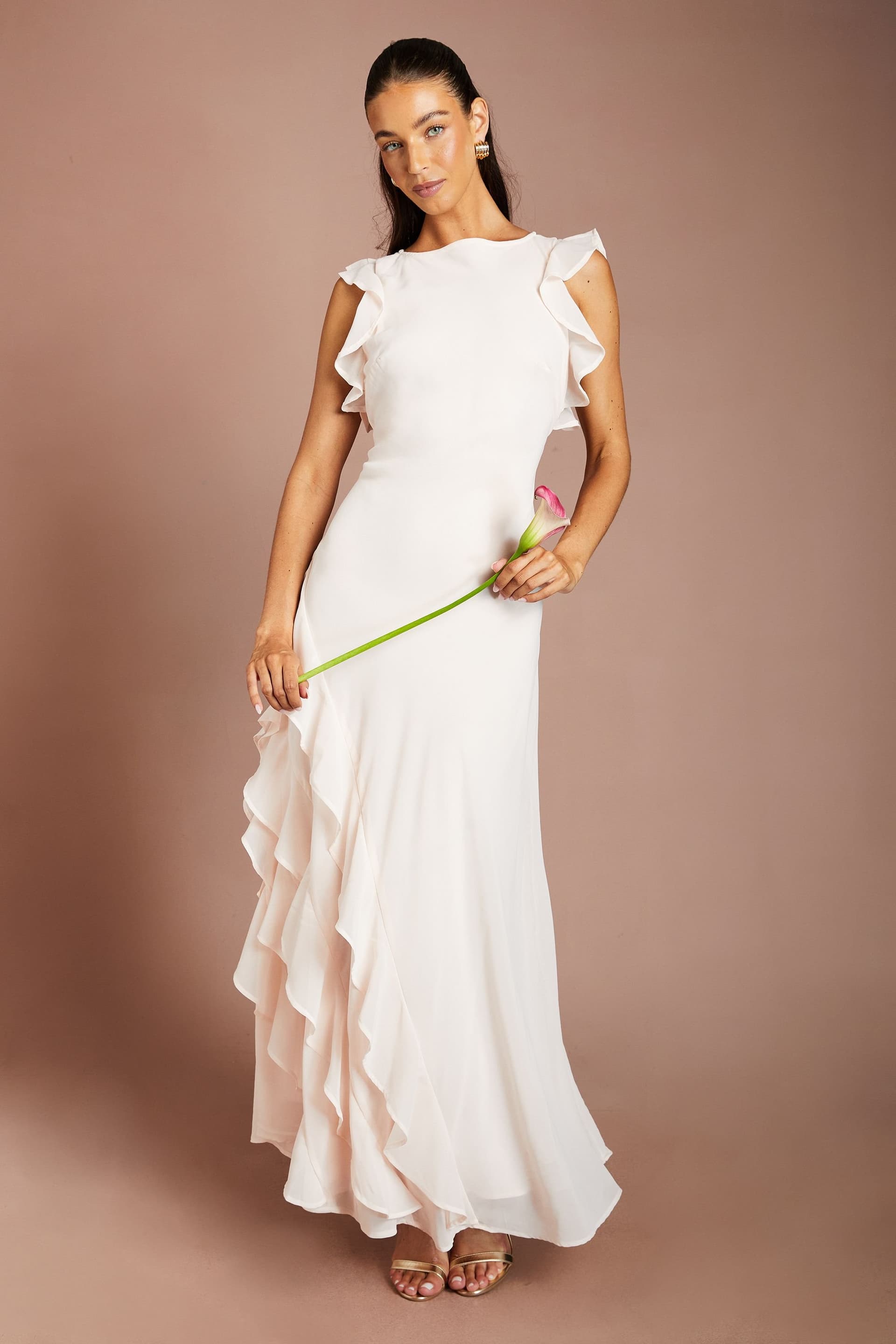 Coast Coast Women's Honoured Ruffle Georgette Maxi Bridesmaid Dress in Dusty Rose