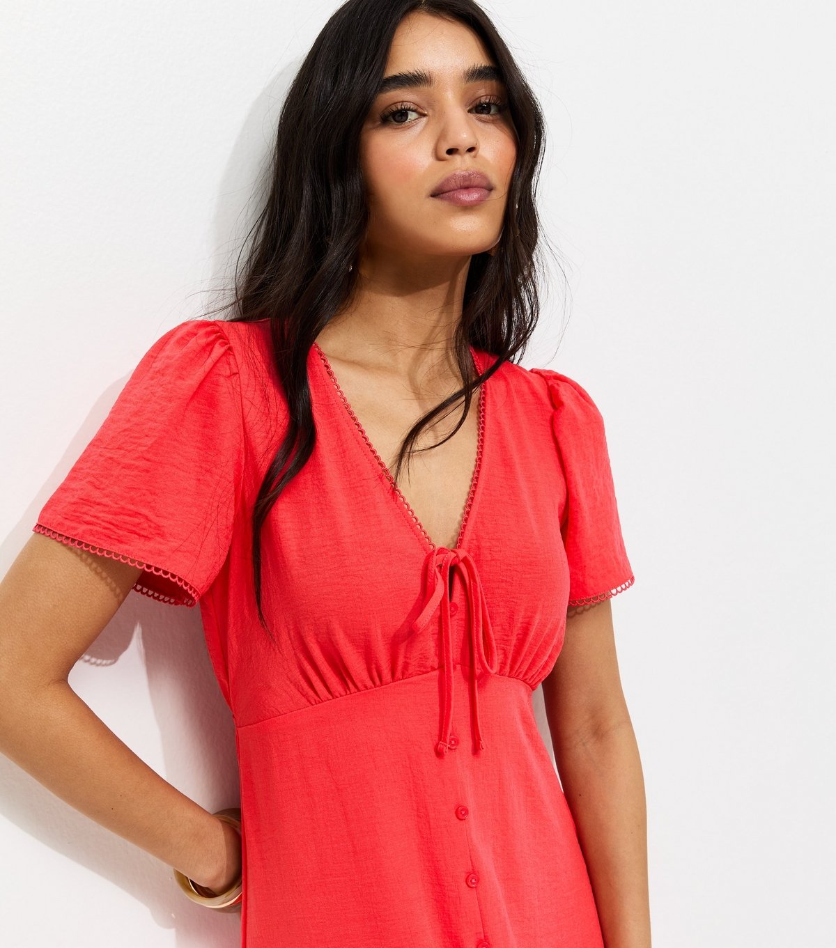 New Look Women's Dark Coral Button Through Tea Midi Dress New Look - 2