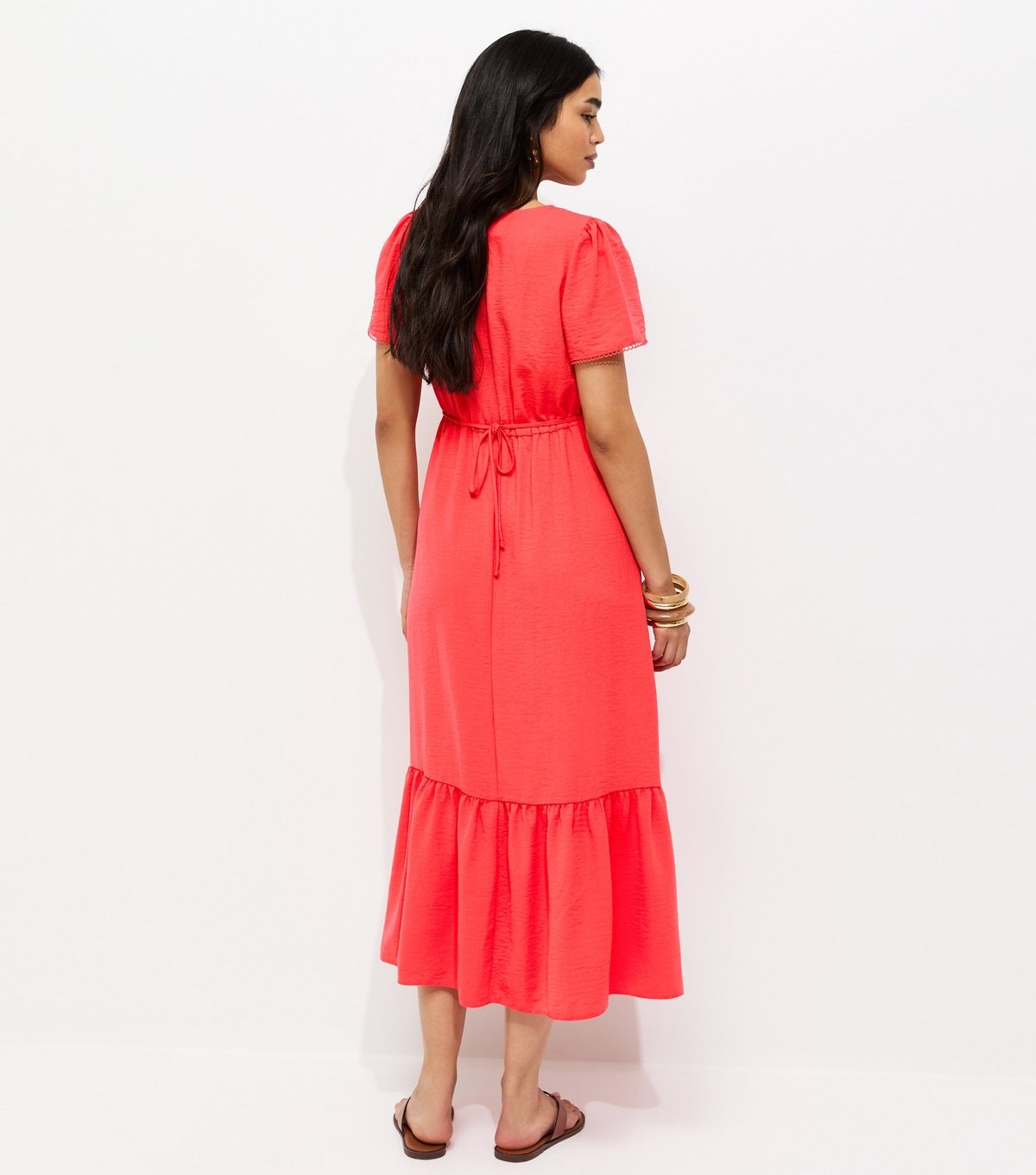 New Look Women's Dark Coral Button Through Tea Midi Dress New Look - 4