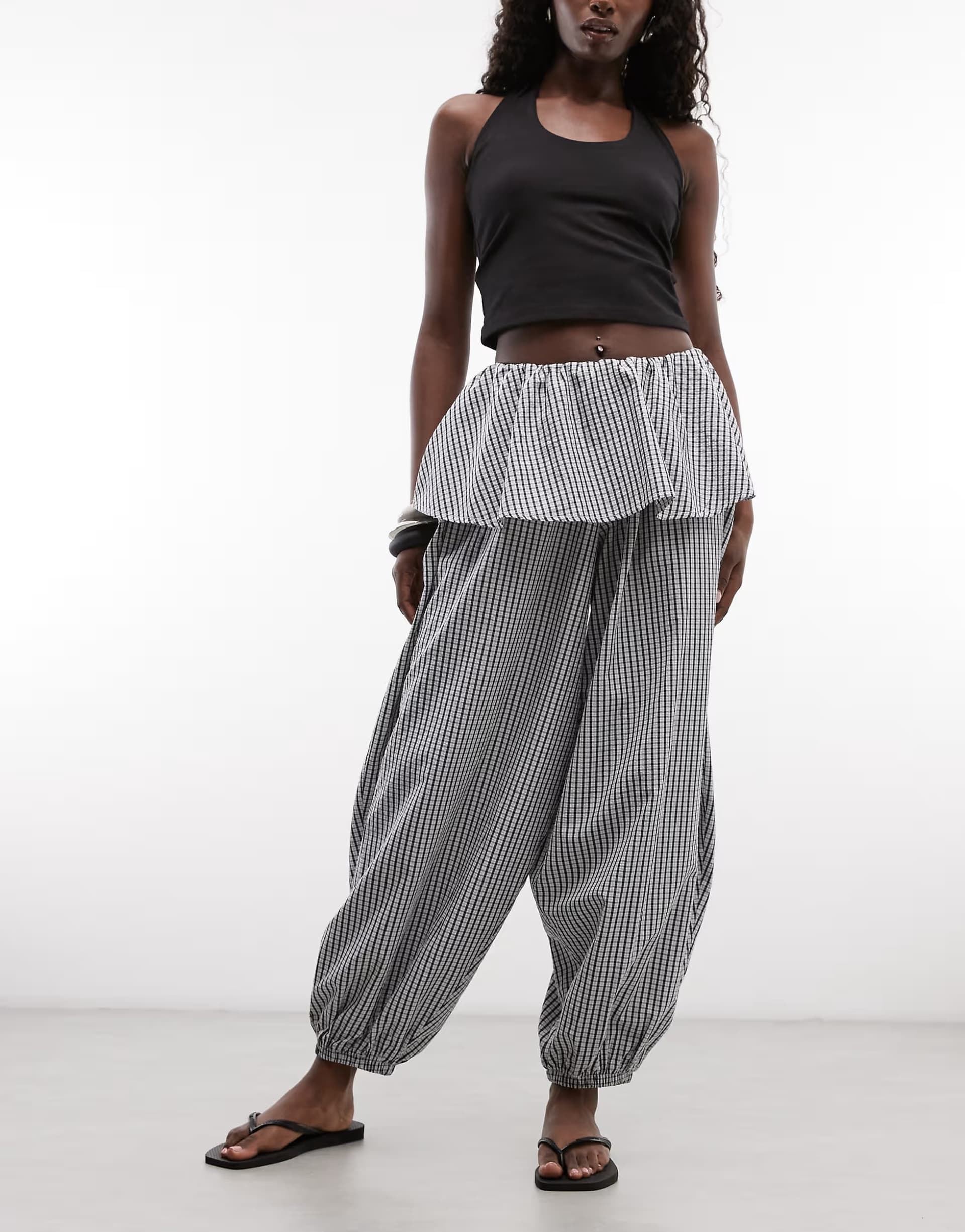 ASOS ASOS DESIGN balloon trousers with skirt overlay detail in black & white check