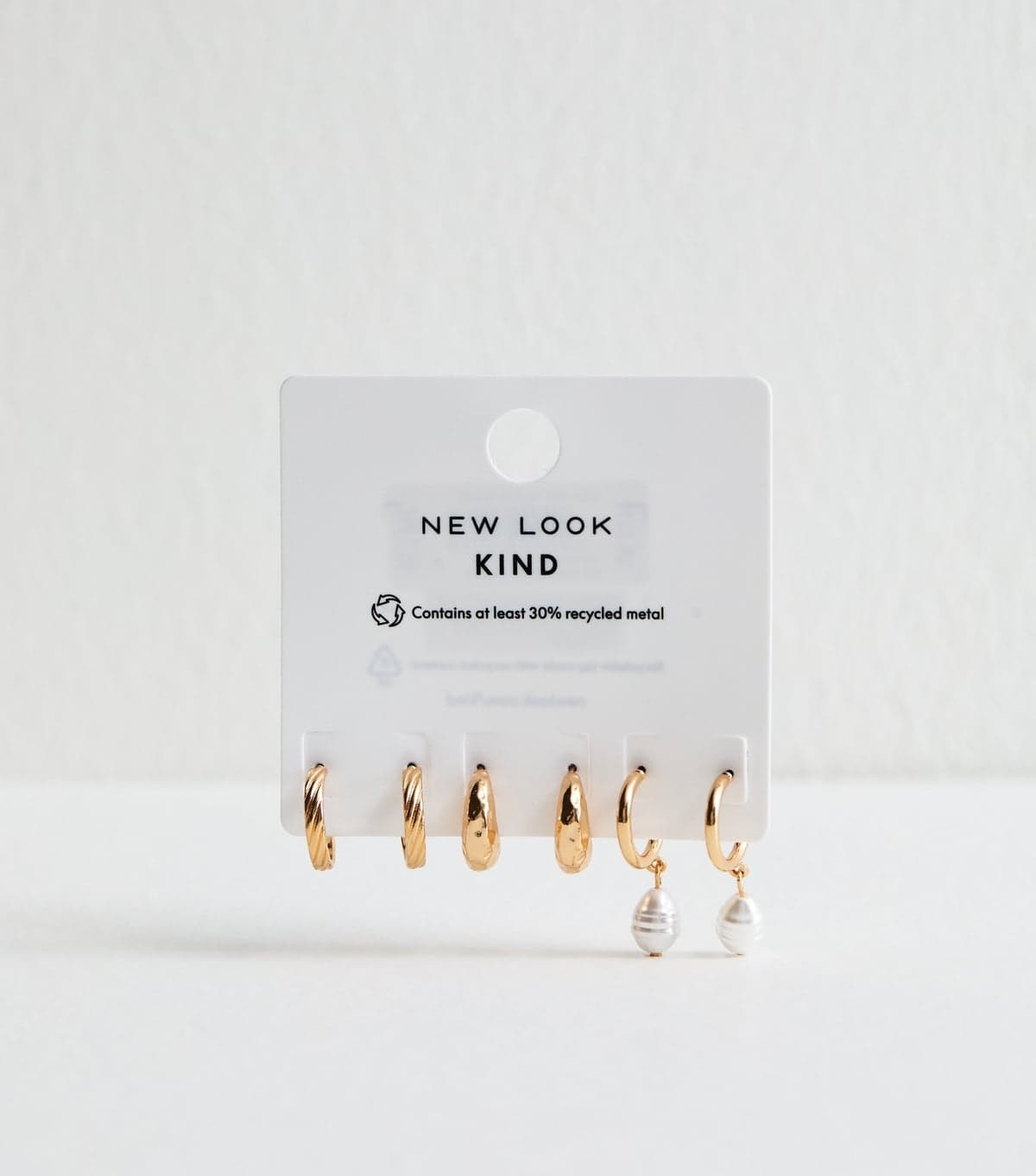 New Look Pack Of 3 Gold Tone Sleek and Faux Pearl Mini Hoops New Look