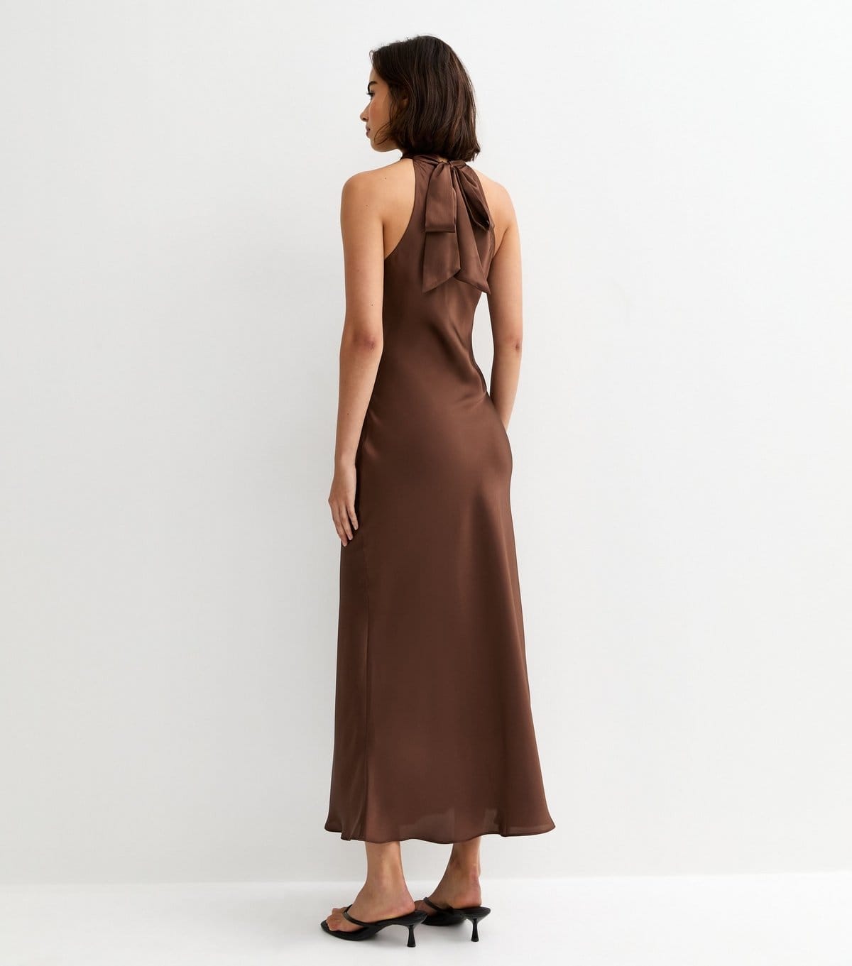 New Look Women's Brown Satin Floral Applique Halterneck Midi Dress New Look - 4