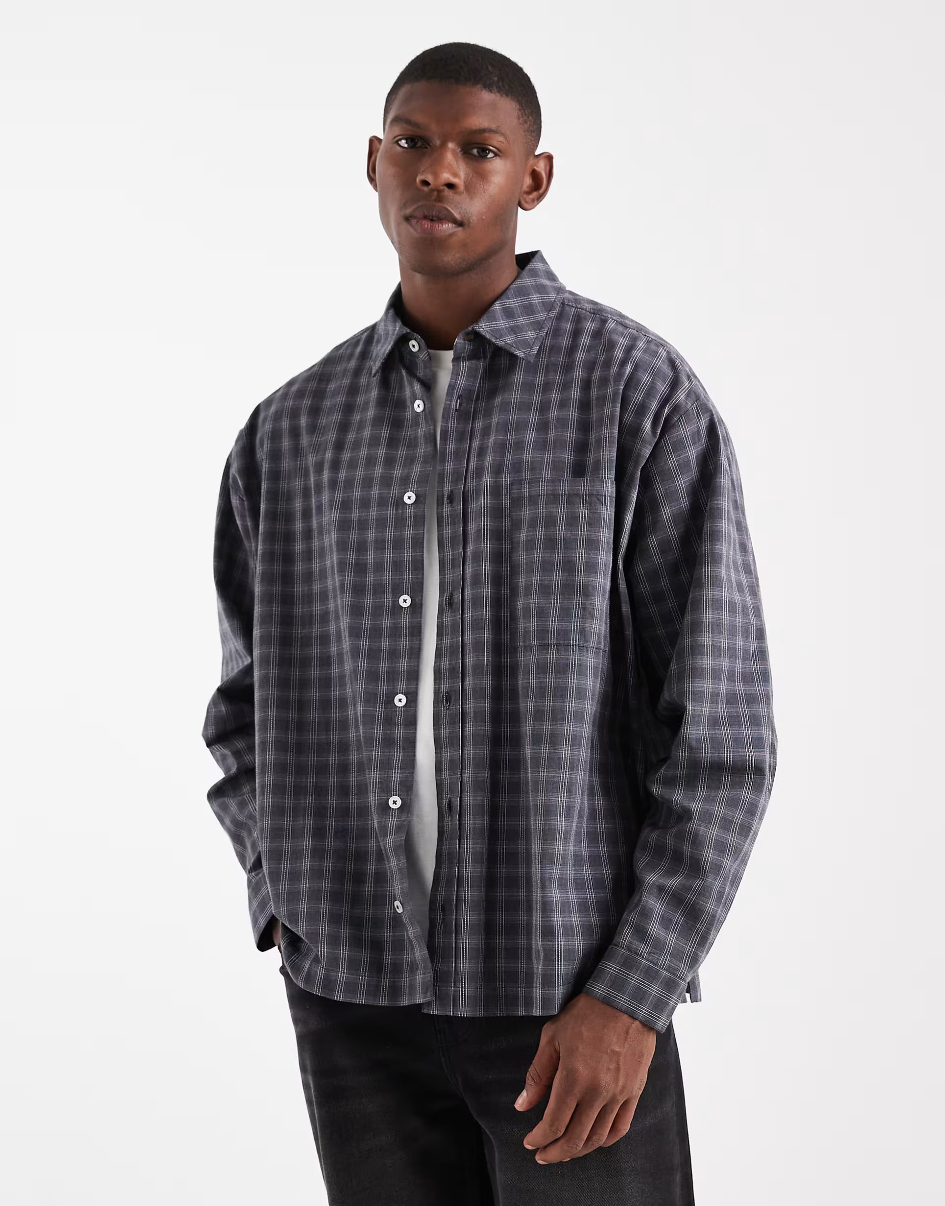 ASOS COLLUSION boxy oversized long sleeve shirt in grey check - 1