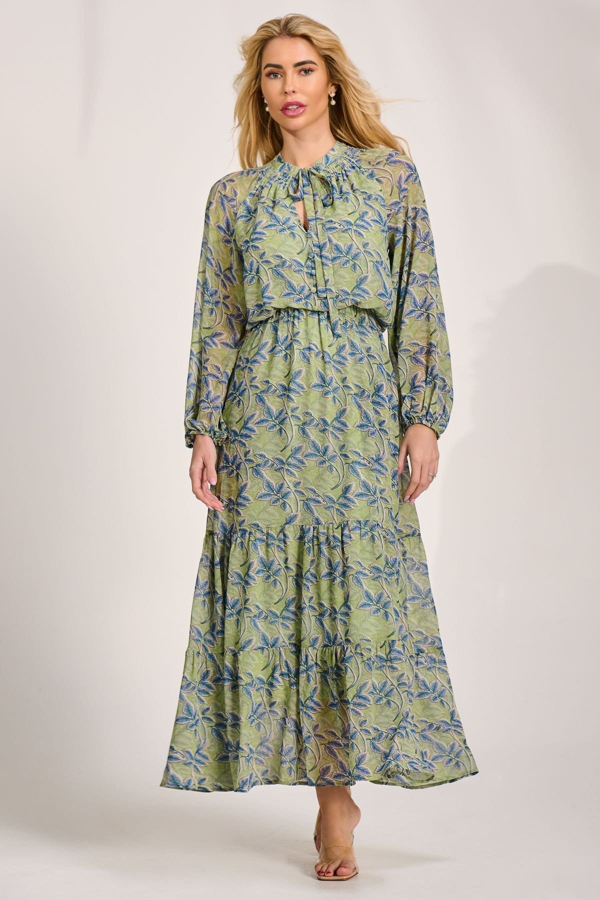 Jolie Moi Jolie Moi Women's Chiffon Long Sleeve Tiered Maxi Dress - 4