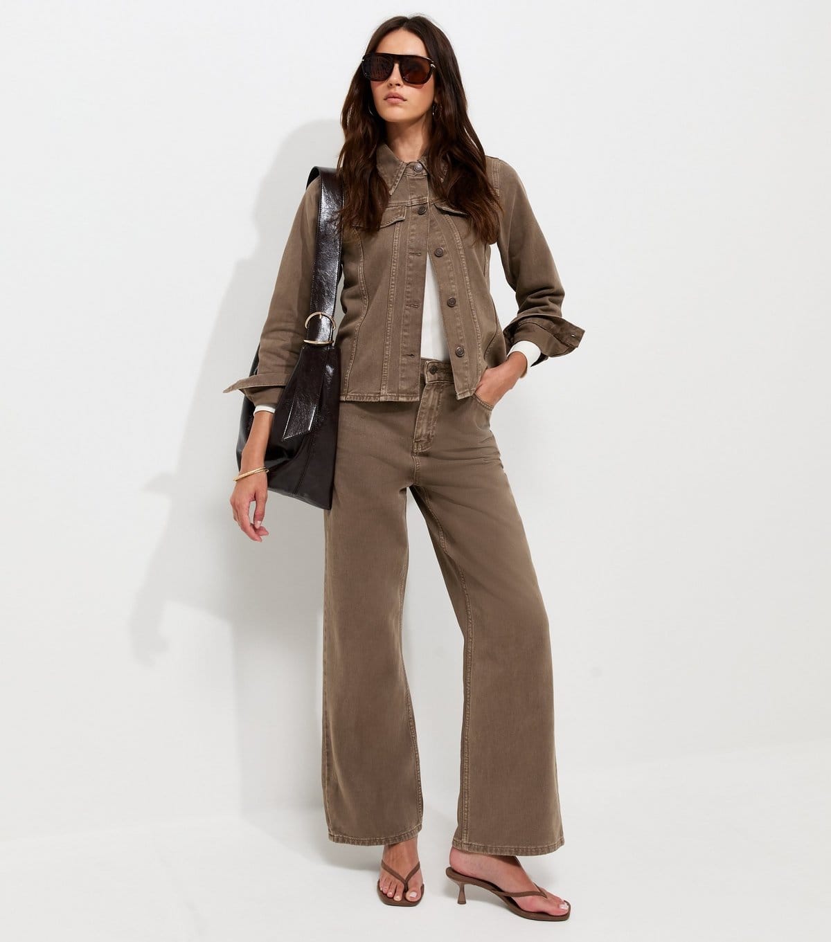 New Look Mink Brown High Waisted Wide Leg Jeans