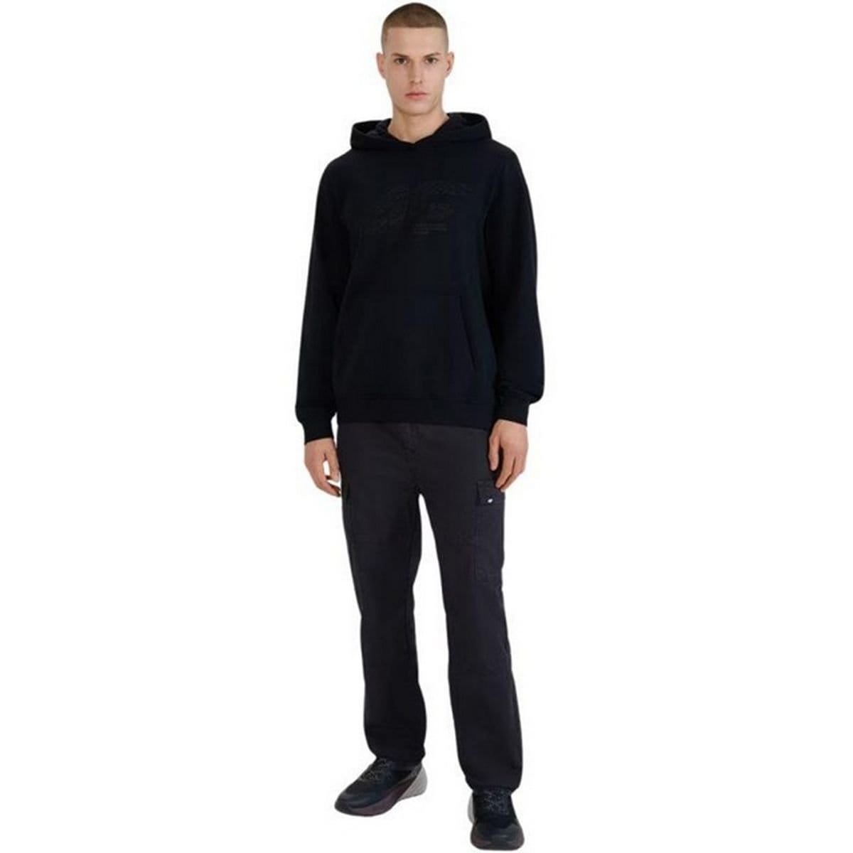 4F 4F Men's M1585 Logo Hoodie in Black - 4