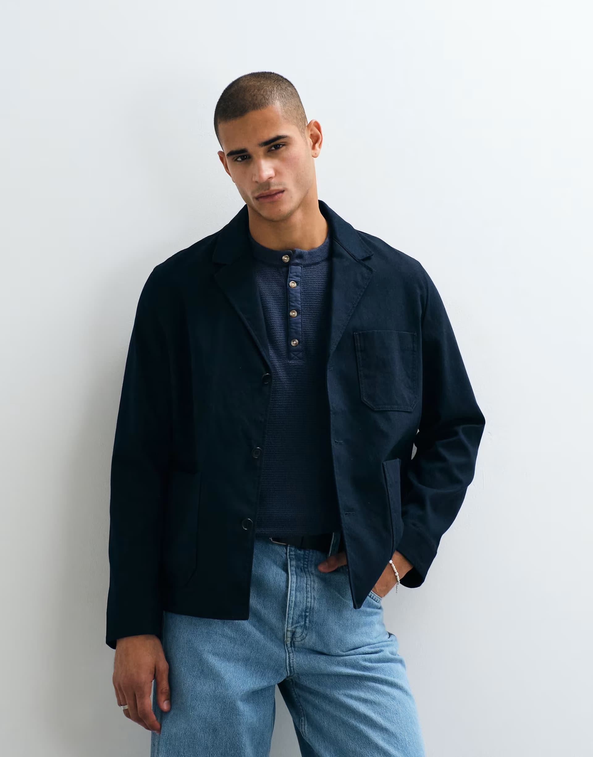 ASOS ASOS ARKET Navy Blue Linen Blend Blazer