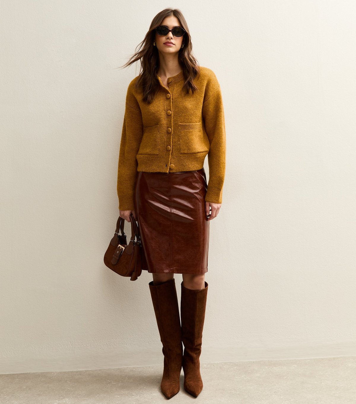 New Look Women's Dark Yellow Crew Neck Knitted Cardigan New Look - 2