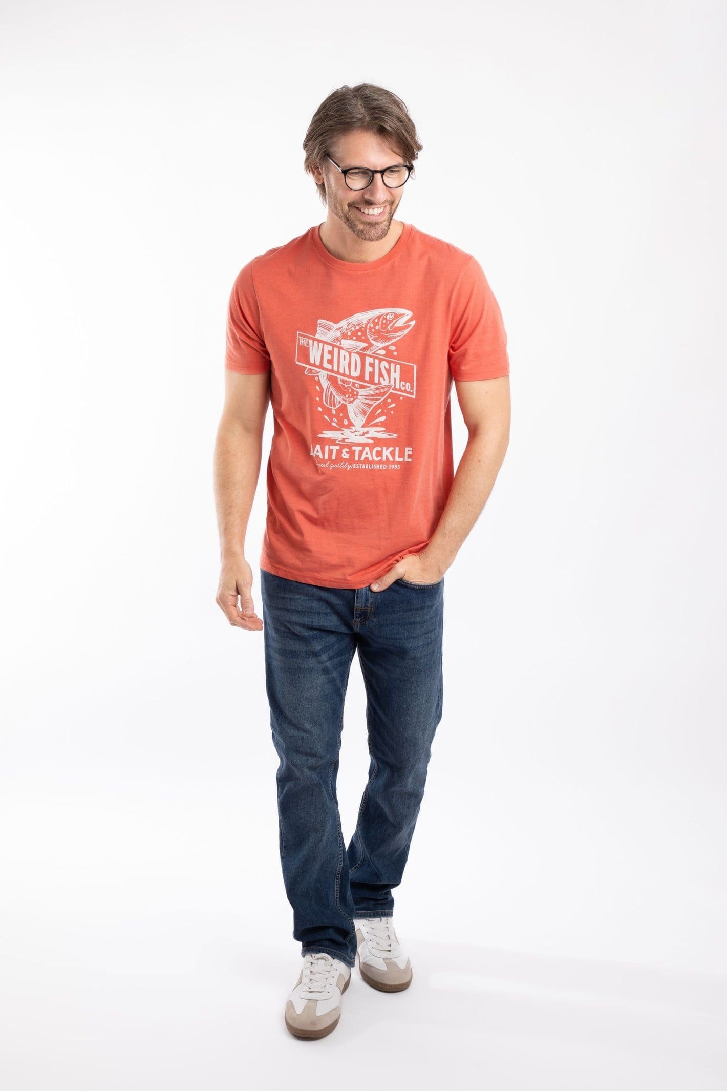 Weird Fish Weird Fish Men's Leaping Fish Front Print Graphic T-Shirt in Coral - 4