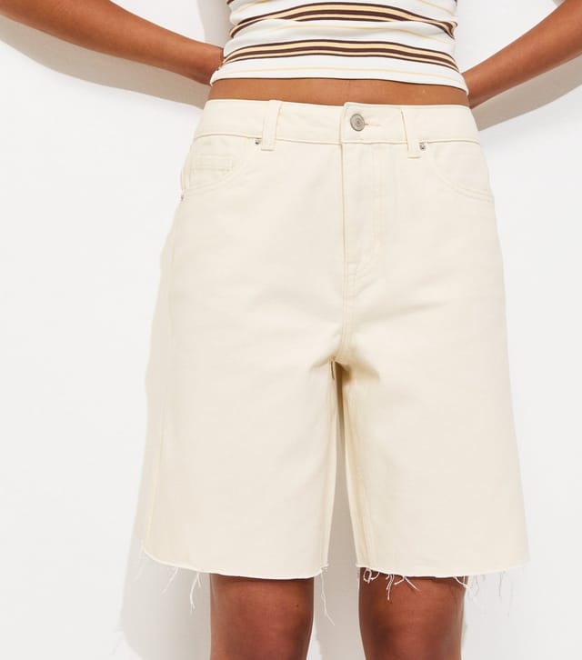 New Look Women's Off White Denim Cut Off Bermuda Shorts New Look - 2