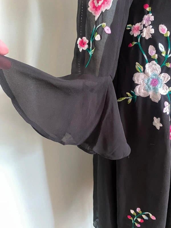 ASOS Black Pink floral floaty mid length ccasion dress size 8