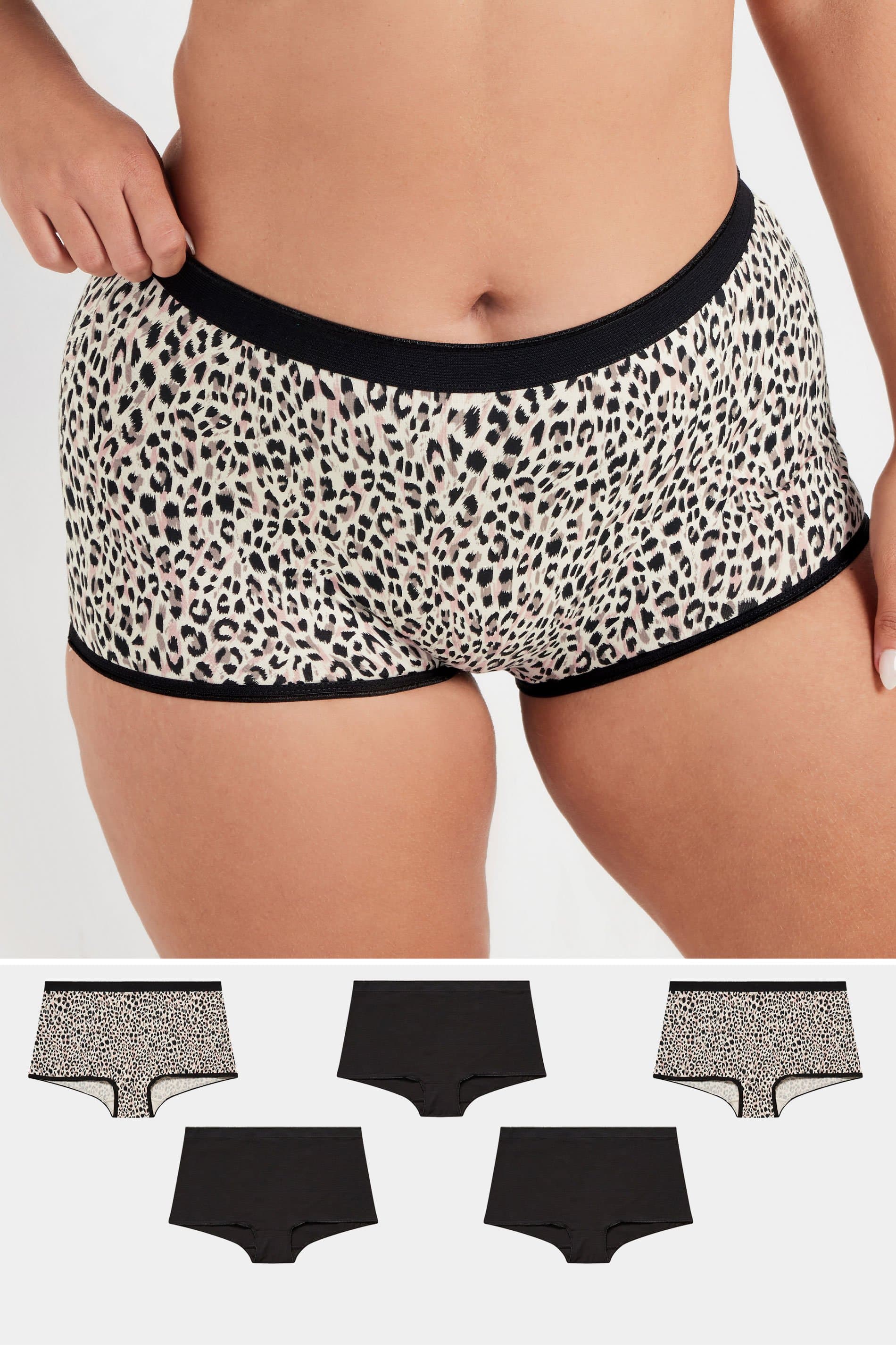 Yours 5 Pack Plus Size Natural Brown Animal Print Shorts