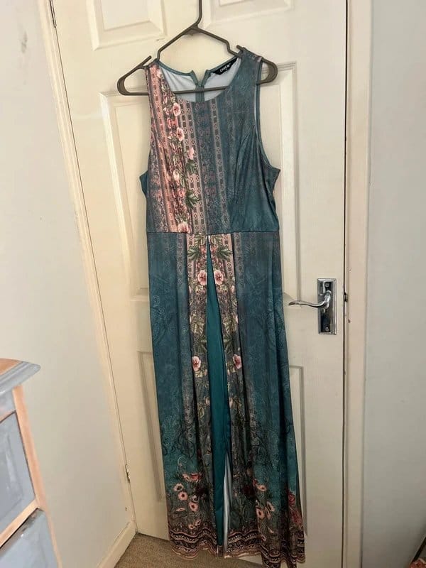 Chic Me Green Floral Long Jumpsuit with Attached Skirt