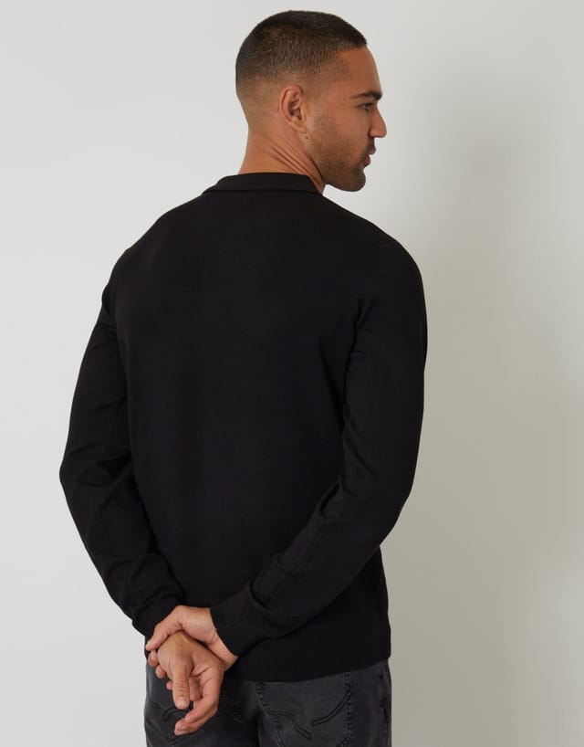 Threadbare threadbare Men's Knitted Long Sleeve Polo Jumper in Black - 2
