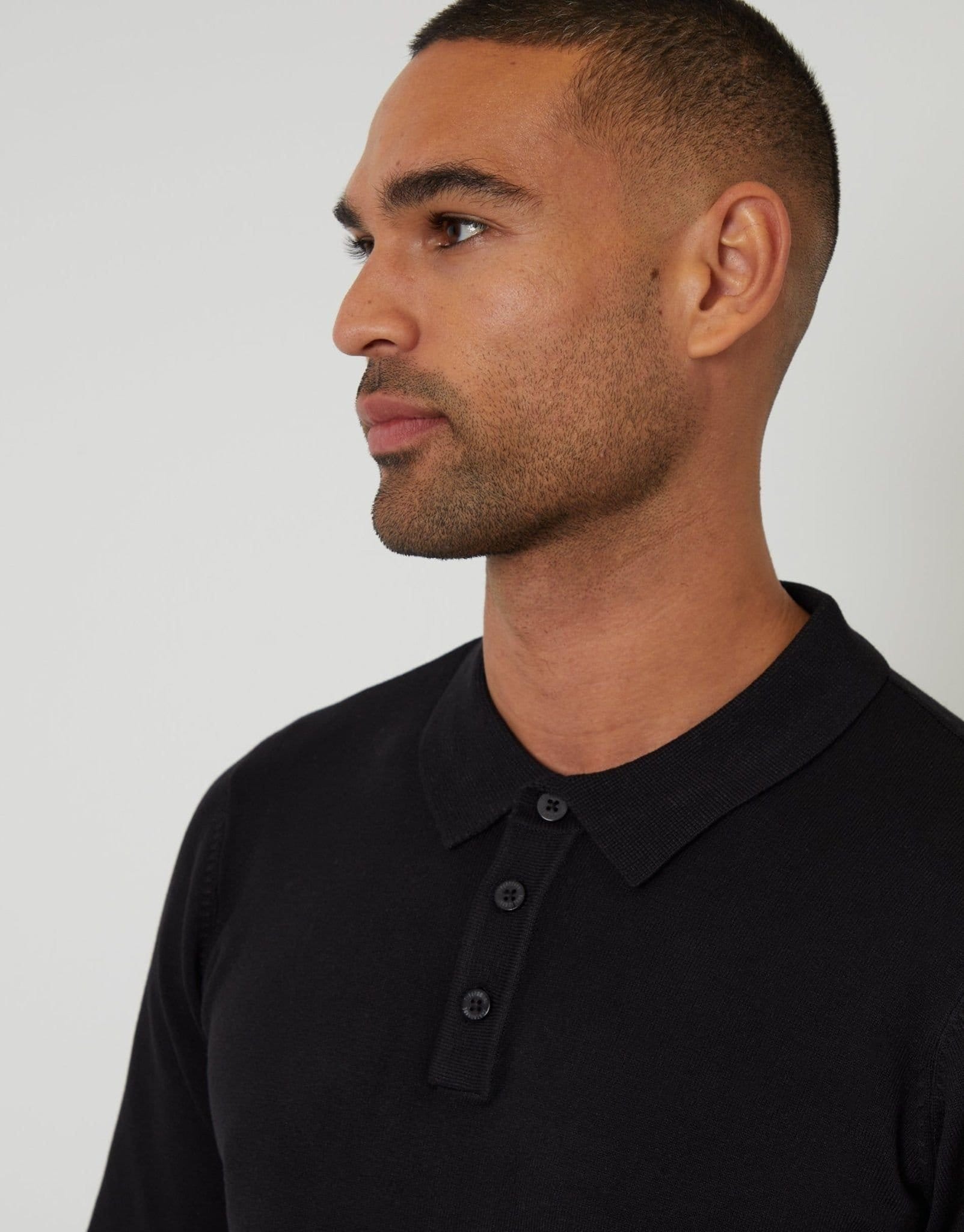 Threadbare threadbare Men's Knitted Long Sleeve Polo Jumper in Black - 4