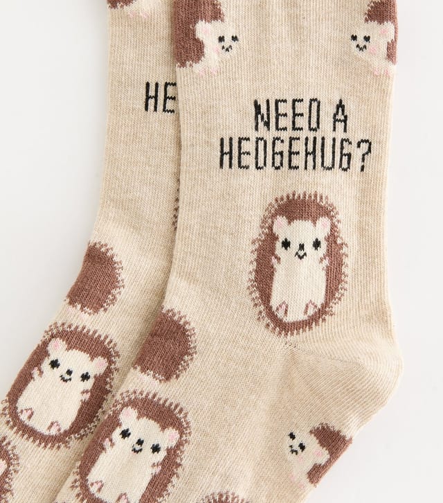 New Look Stone Need A Hedgehug Patterned Ankle Socks New Look - 2
