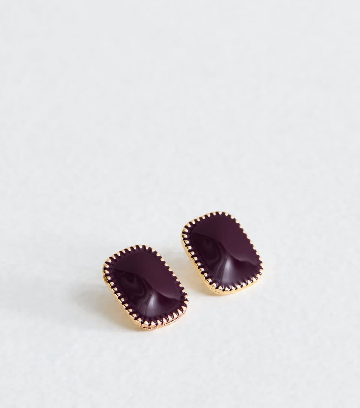 New Look Dark Burgundy Enamel Rectangle Stud Earrings New Look