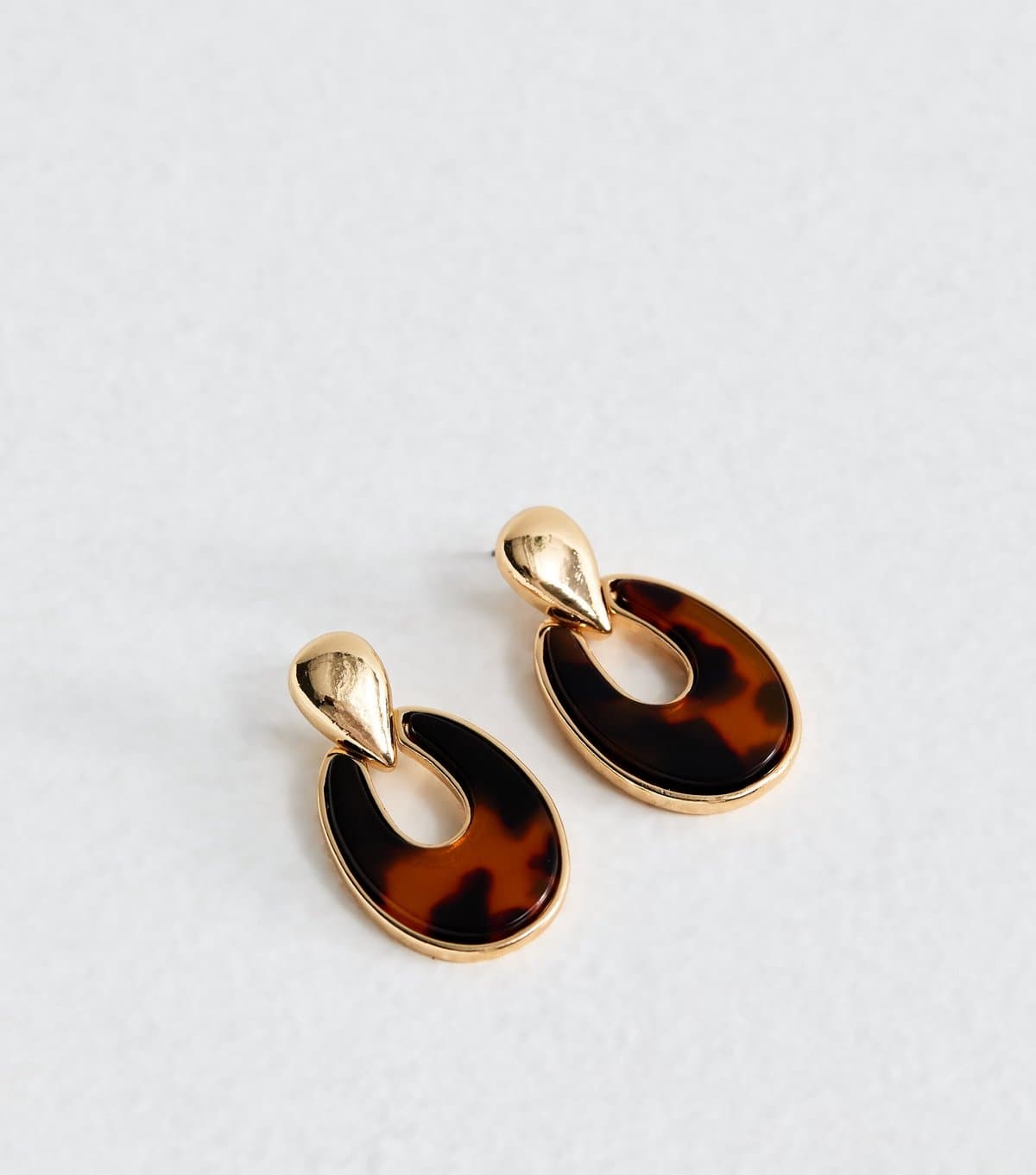 New Look Gold Tone Brown Tortoiseshell Oval Drop Earrings New Look