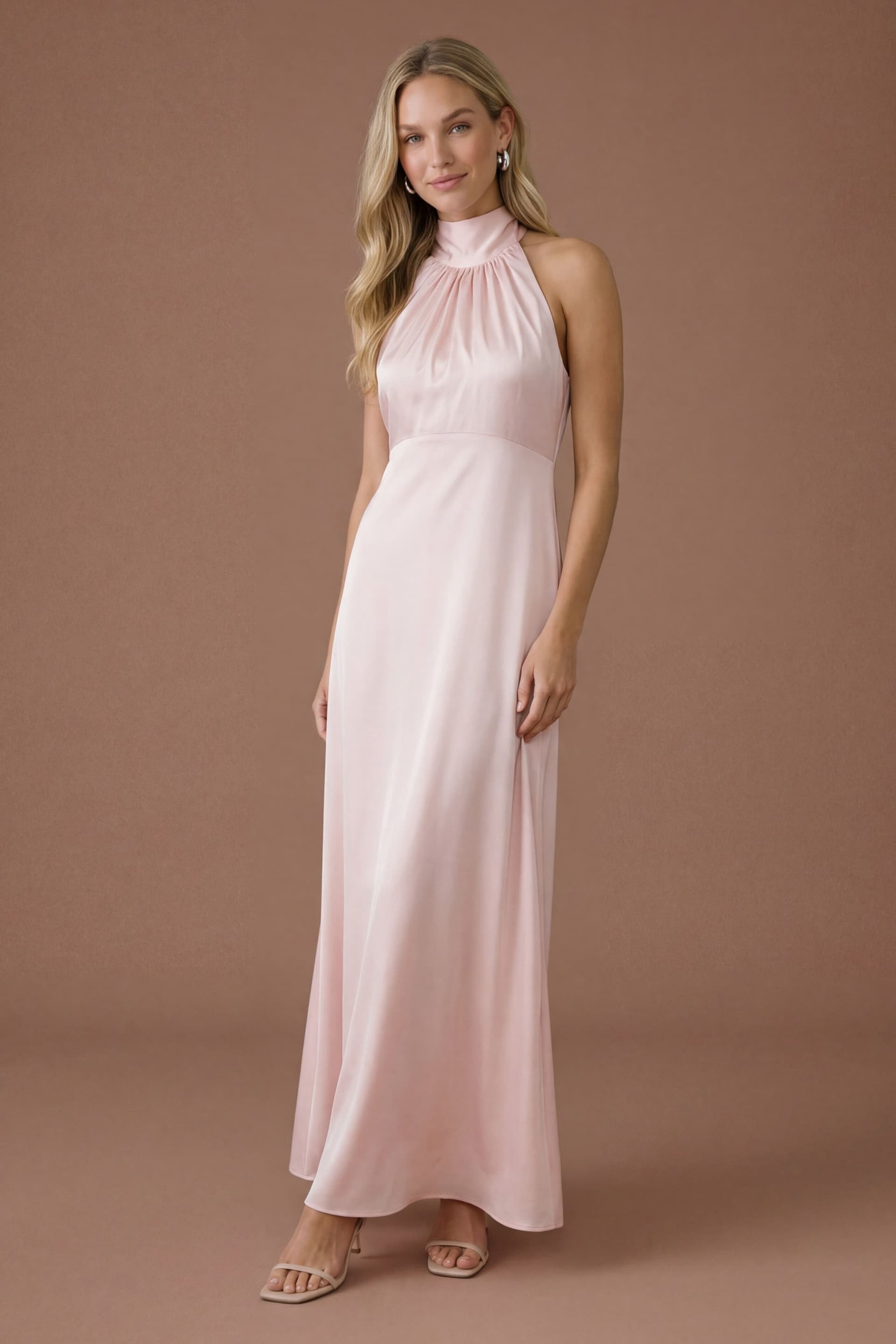Oasis Oasis Women's Blush Satin Halter Neck Maxi Bridesmaid Dress