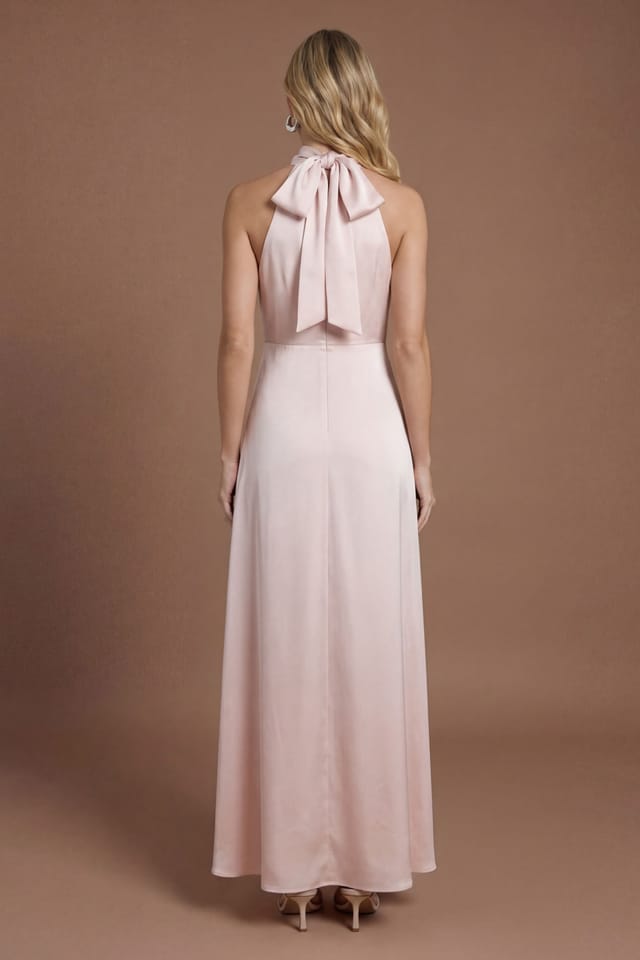 Oasis Oasis Women's Blush Satin Halter Neck Maxi Bridesmaid Dress - 3