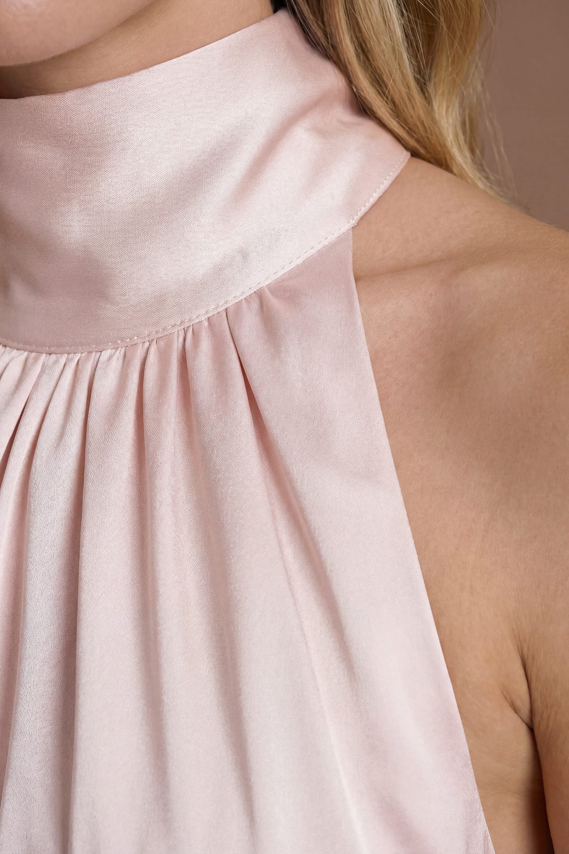 Oasis Oasis Women's Blush Satin Halter Neck Maxi Bridesmaid Dress - 4