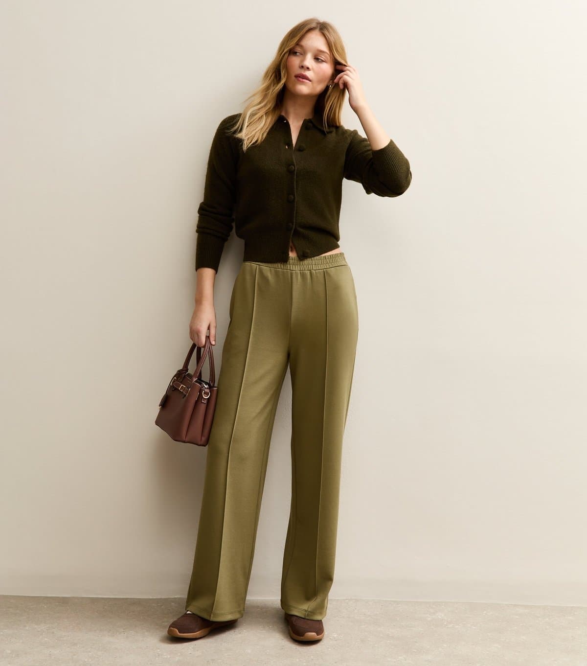 New Look Women's Khaki Jersey Front Seam Joggers New Look