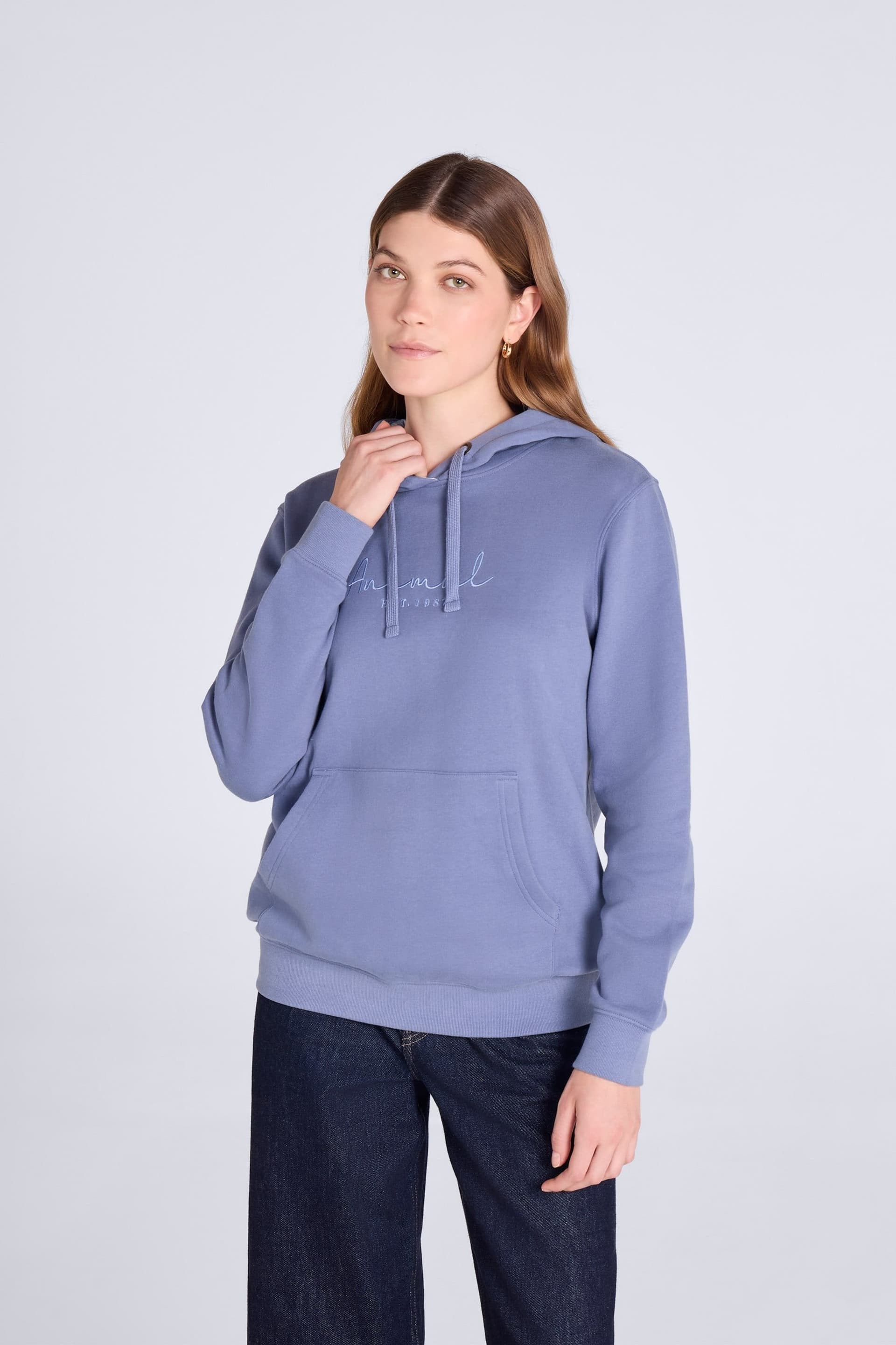 Animal Animal Women's 'Maya' Casual Relaxed Fit Soft Cotton Adjustable Hood Logo Hoodie in Light Blue