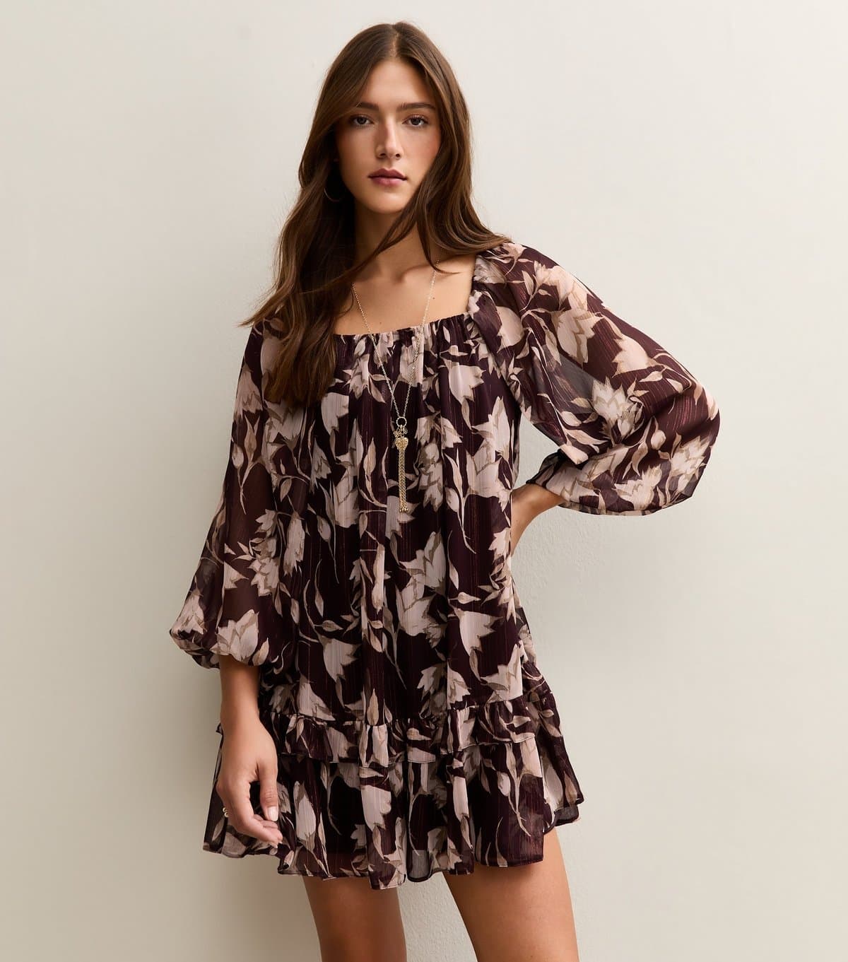 New Look Women's Purple Floral Smock Mini Dress New Look