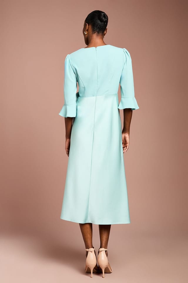 Coast Coast Women's Ruffle Sleeve Satin Back Crepe Wrap Dress in Duck Egg - 3