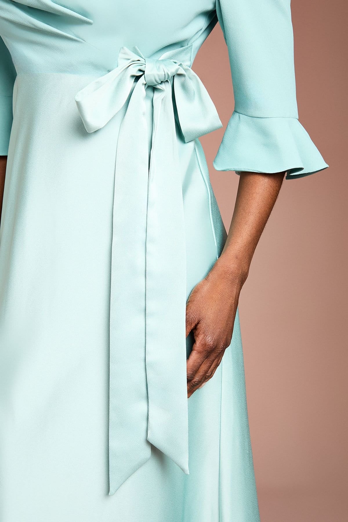 Coast Coast Women's Ruffle Sleeve Satin Back Crepe Wrap Dress in Duck Egg - 4