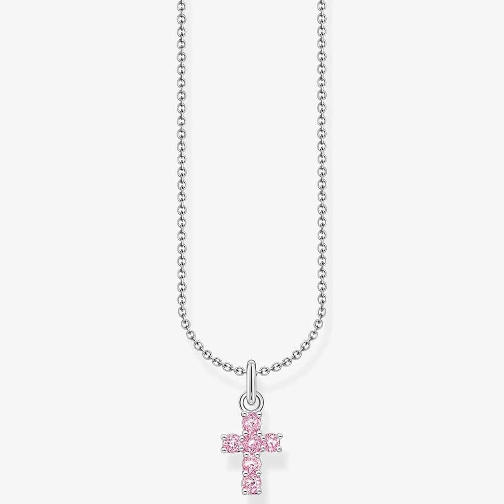 Thomas Sabo THOMAS SABO Women's Pink Cubic Zirconia Cross Necklace KE2226-051-9-L45V in Silver