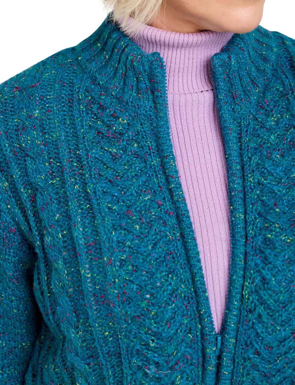 Amber Amber Women's Borg Fleece Lined Zip Cardigan in Teal - 4