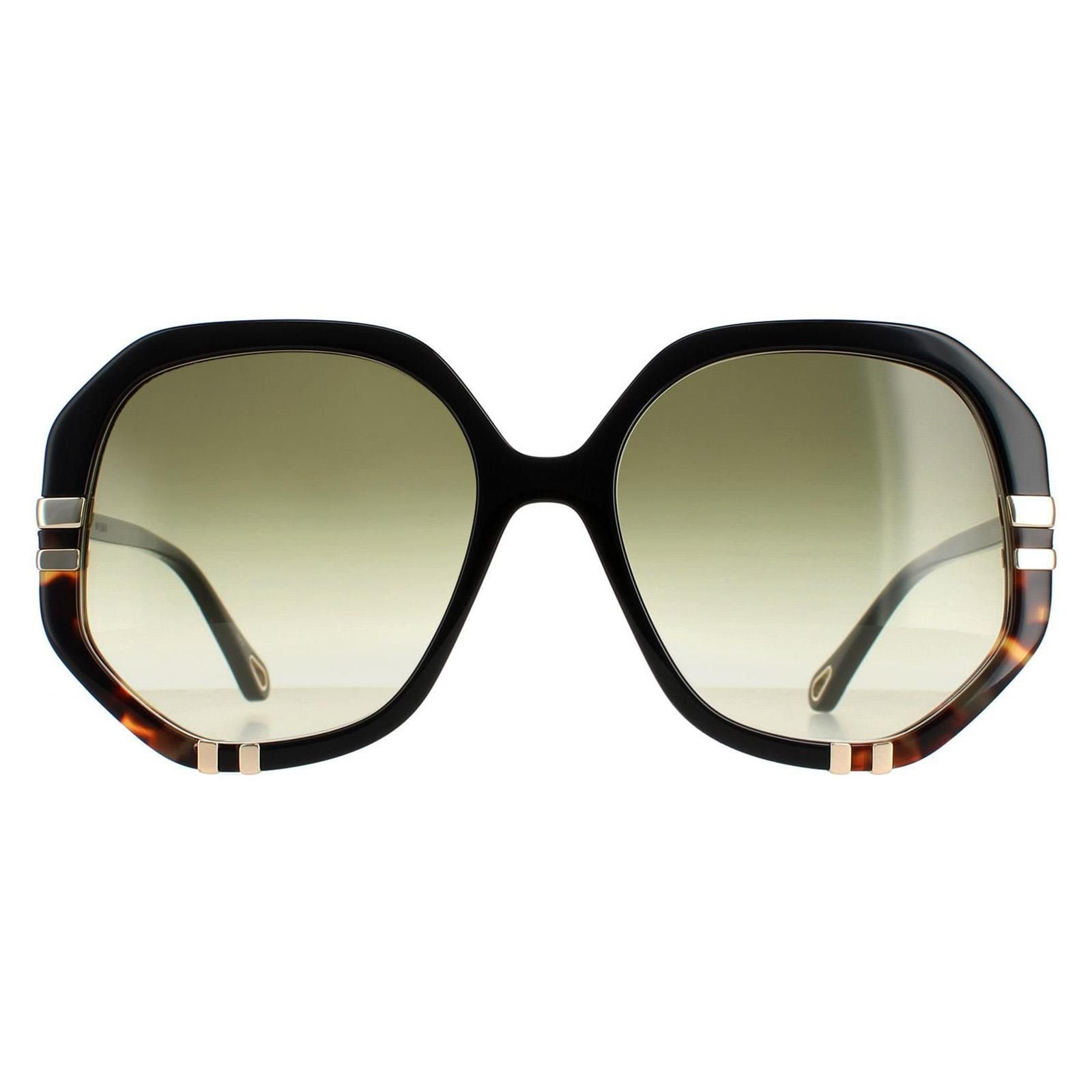 Chloé Chloé Women's Square Shiny Black & Tortoise Green Gradient CH0105S - 1