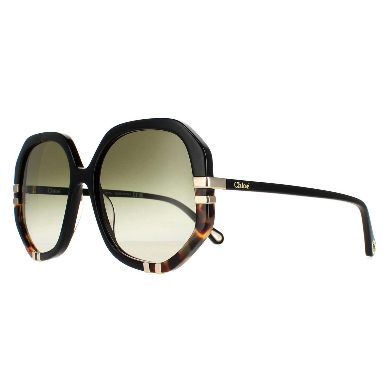 Chloé Chloé Women's Square Shiny Black & Tortoise Green Gradient CH0105S - 2