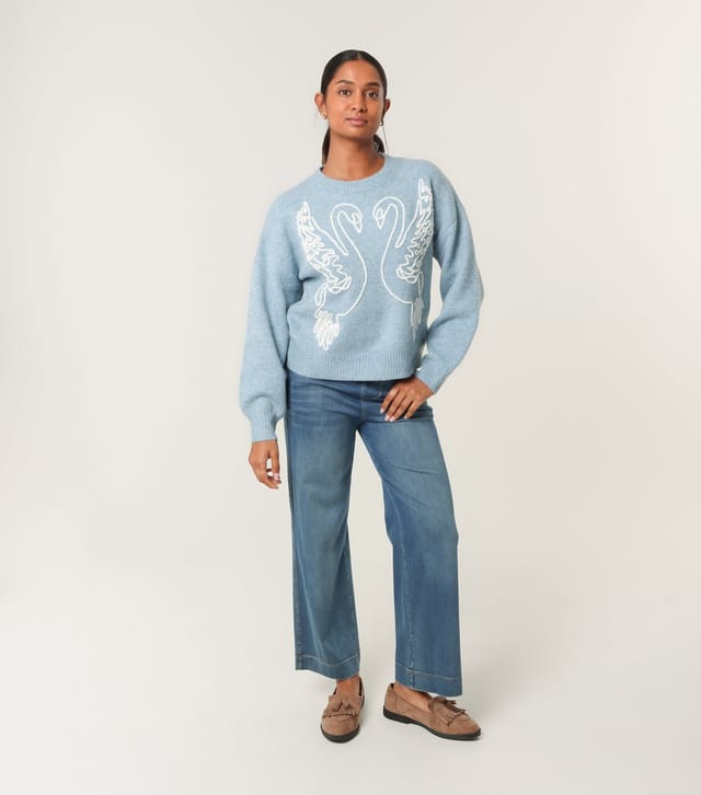 Blue Vanilla Women's Blue Swan Embroidered Jumper Blue Vanilla New Look - 2