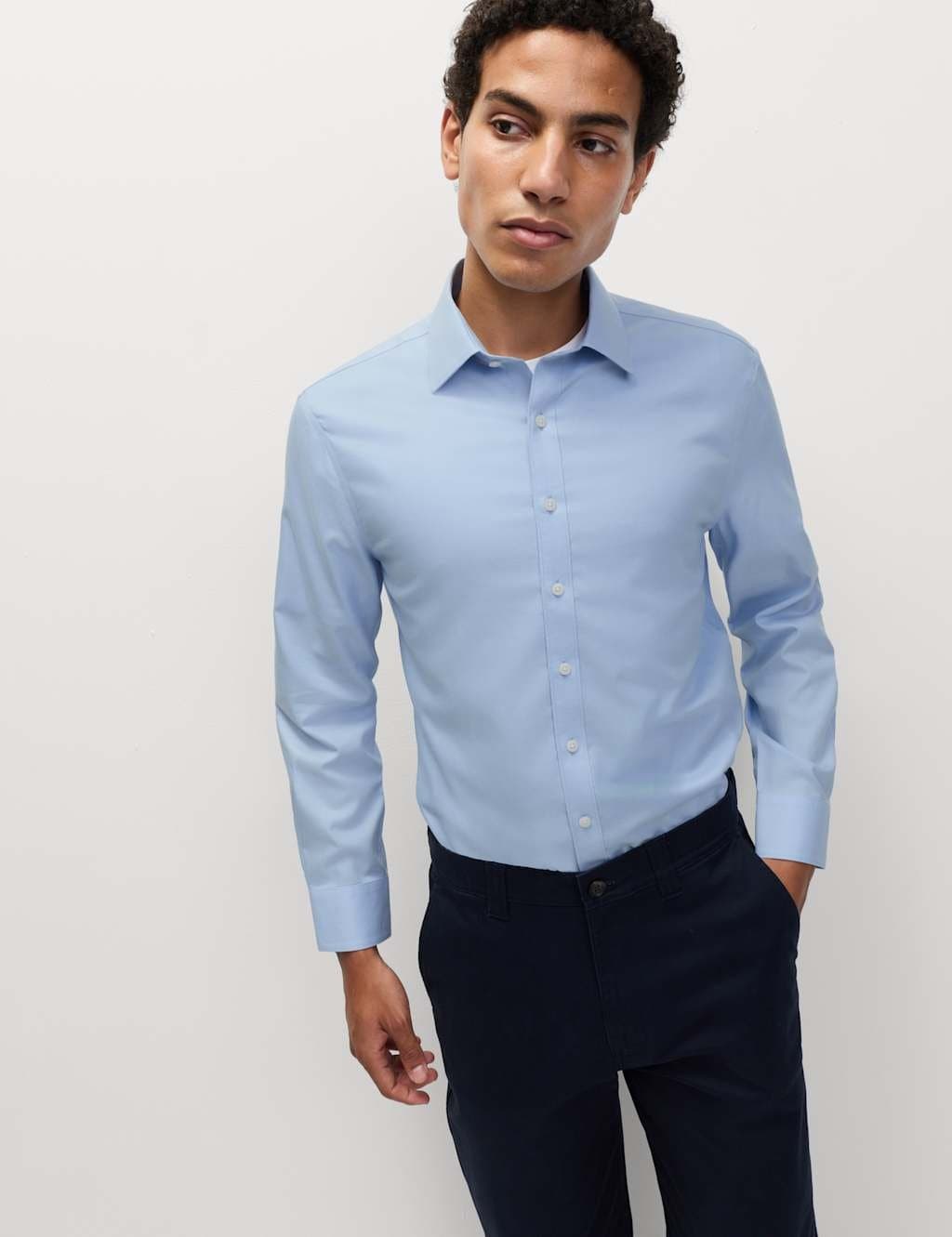 Marks & Spencer M&S Blue Cotton Slim Fit Shirt