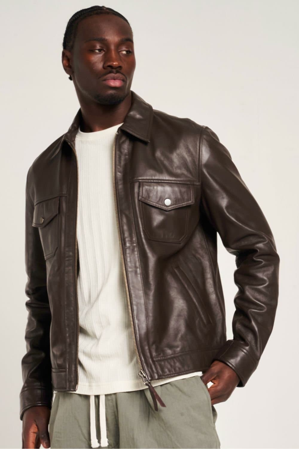 Barneys Originals Barneys Originals Men's Brown Leather Trucker Jacket