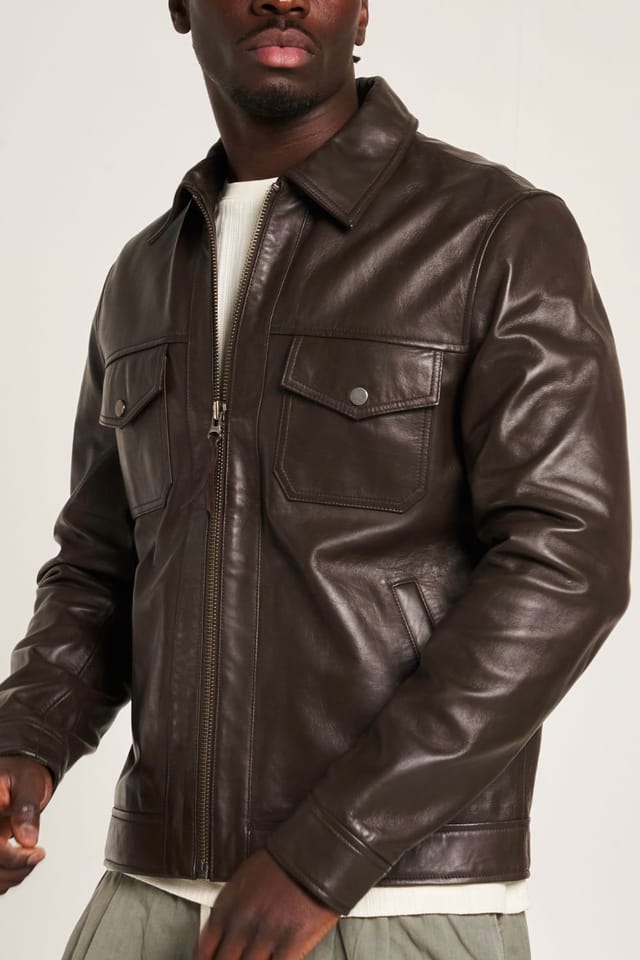 Barneys Originals Barneys Originals Men's Brown Leather Trucker Jacket - 3