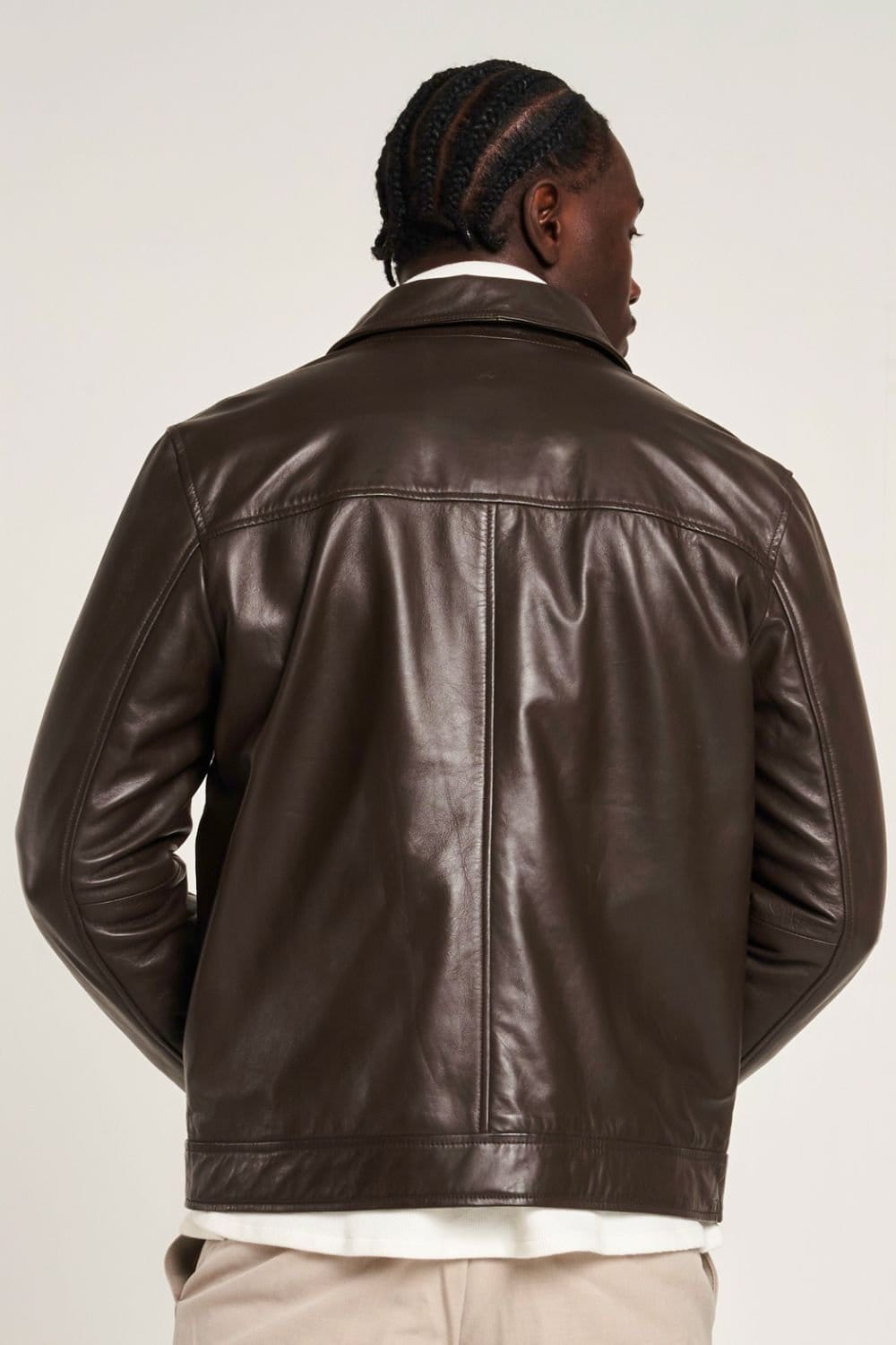 Barneys Originals Barneys Originals Men's Brown Leather Trucker Jacket - 4
