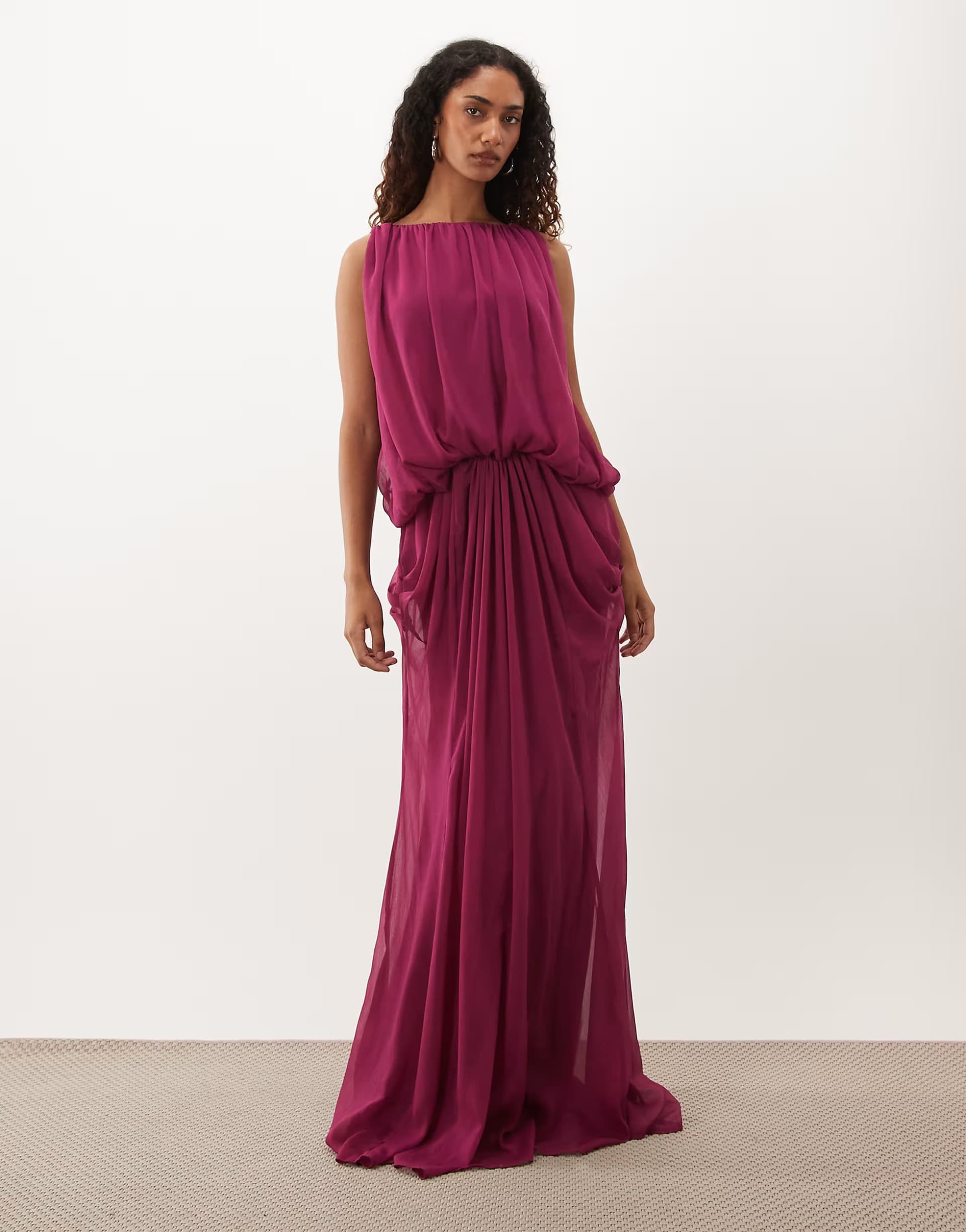 ASOS ASOS DESIGN Tall blouson drape maxi dress with low back in raspberry