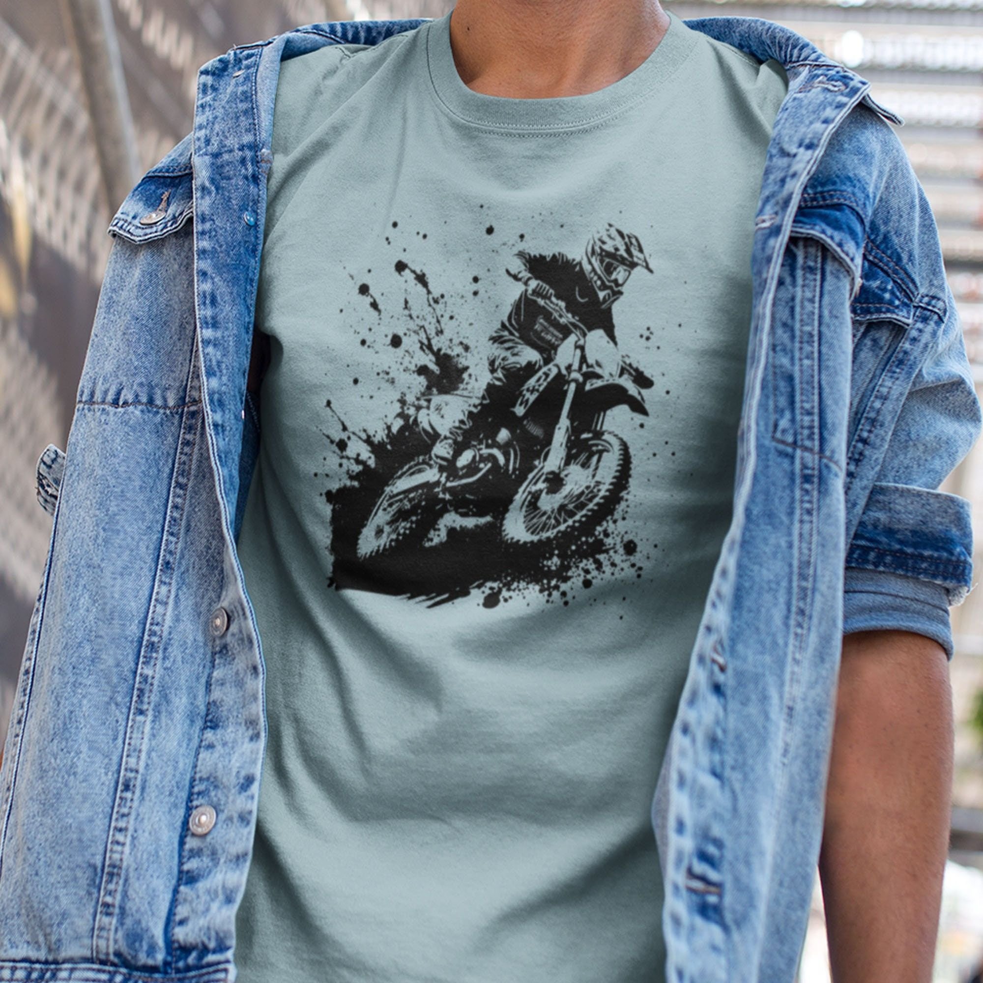 Bad Zebedee Bad Zebedee Men's Dirt Bike Rider T-Shirt in Light Blue - 2