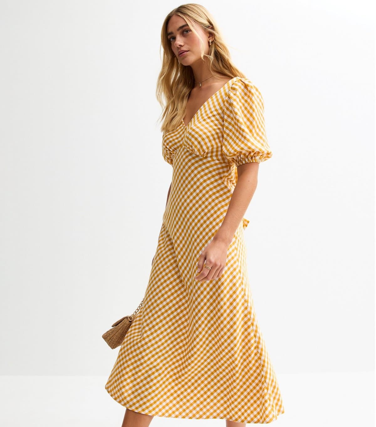 New Look Women's Yellow Gingham Bow Back Midi Dress New Look