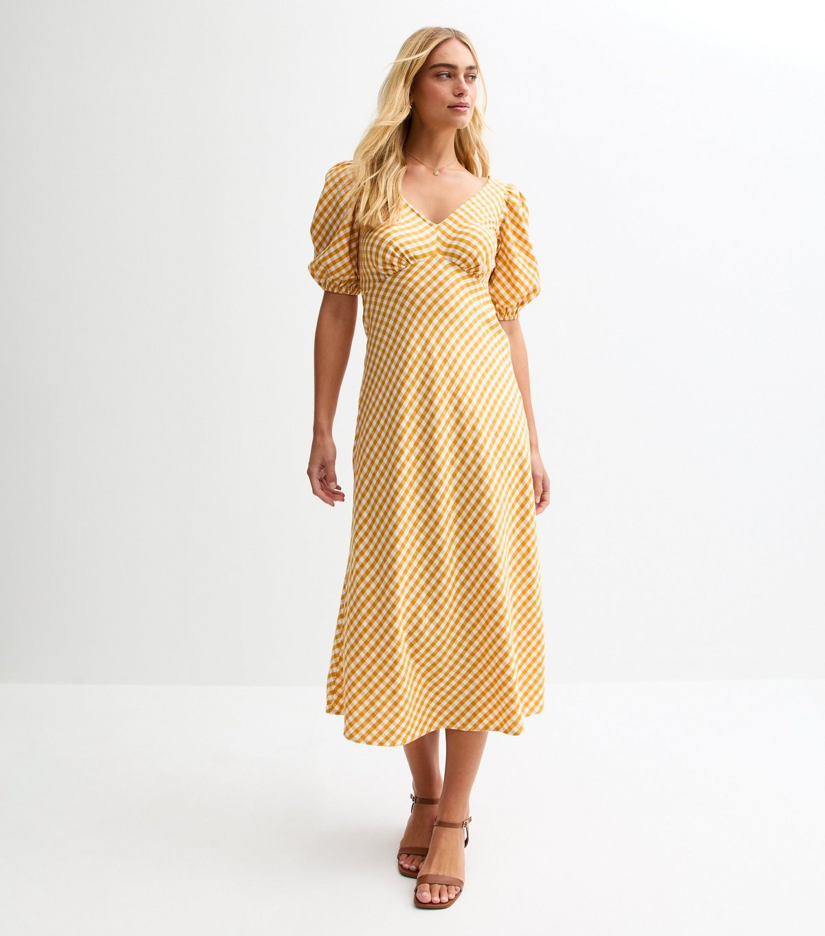 New Look Women's Yellow Gingham Bow Back Midi Dress New Look - 3