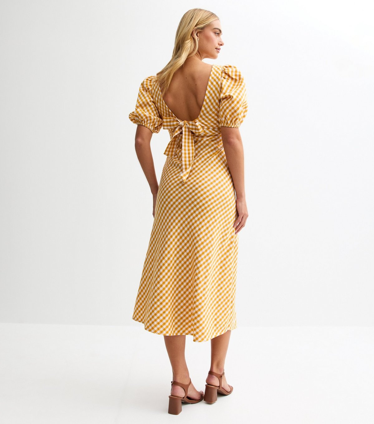 New Look Women's Yellow Gingham Bow Back Midi Dress New Look - 4