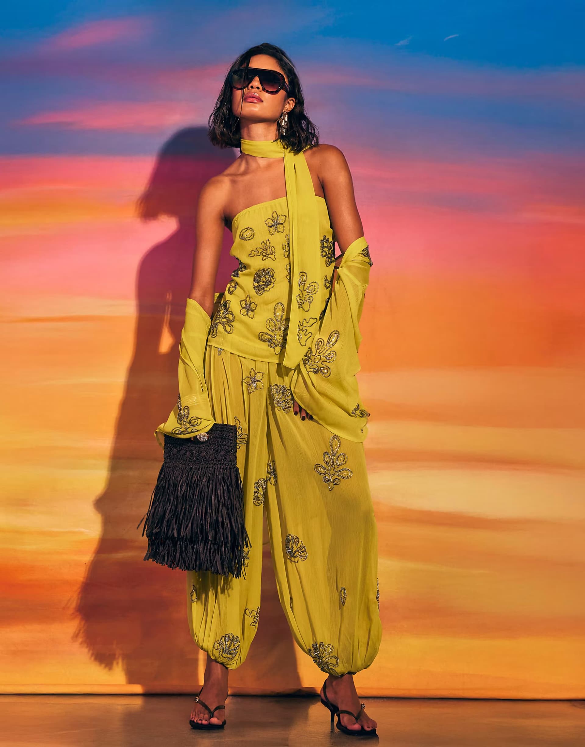 ASOS River Island Embellished balloon trousers in yellow