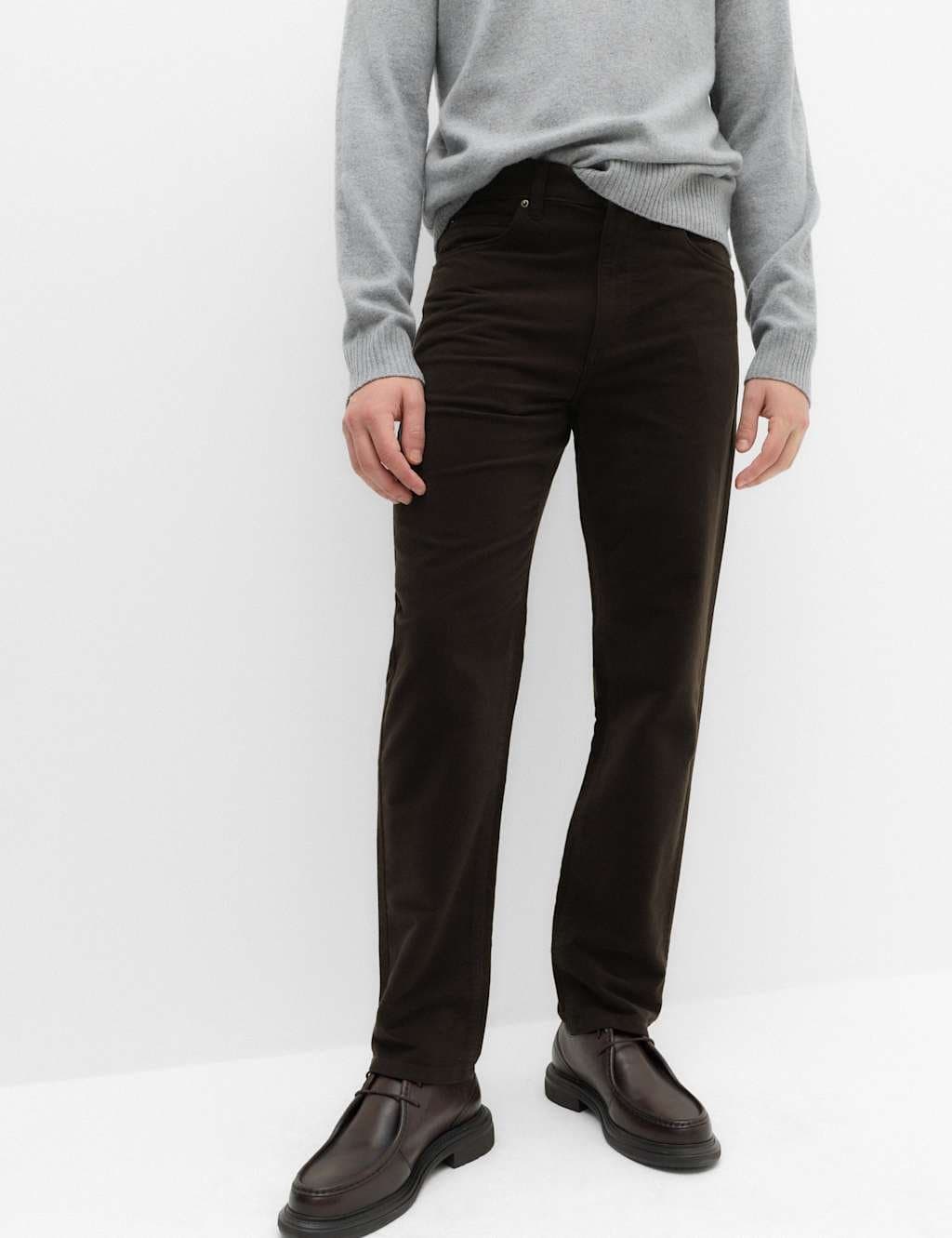 Marks & Spencer M&S Straight Fit Italian Moleskin 5 Pocket Trousers Dark Brown