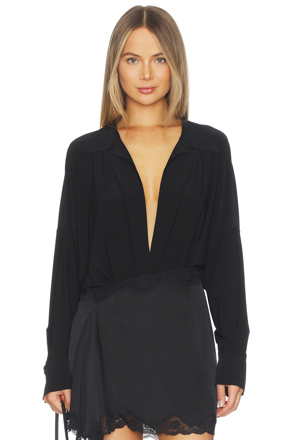revolve Super Oversized Boyfriend Nk Shirt Bodysuit - 1