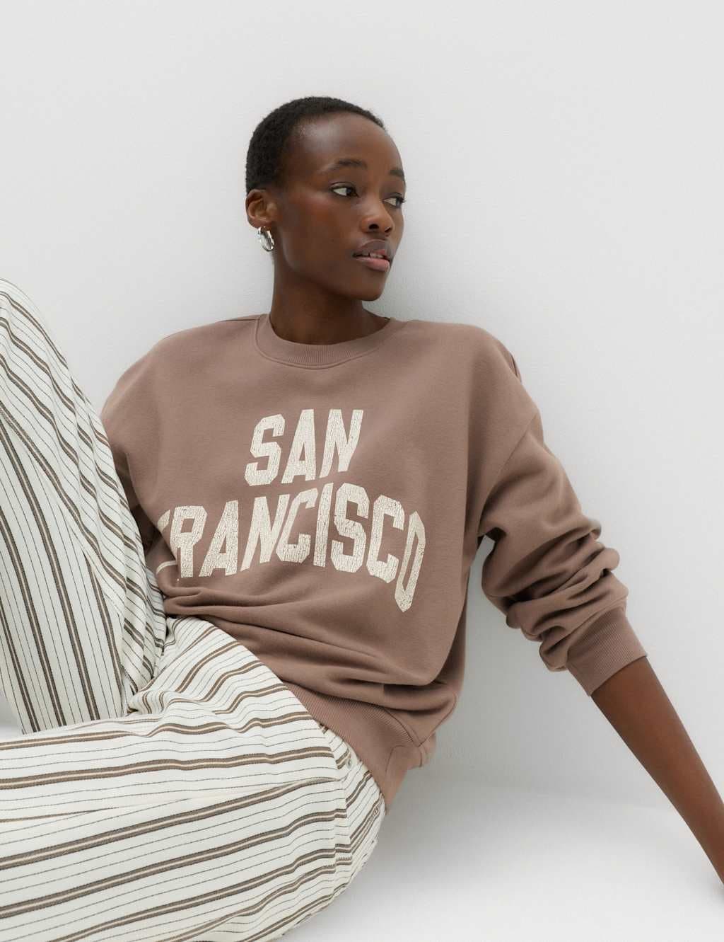 Marks & Spencer M&S Light Brown Cotton-Rich Graphic Sweatshirt