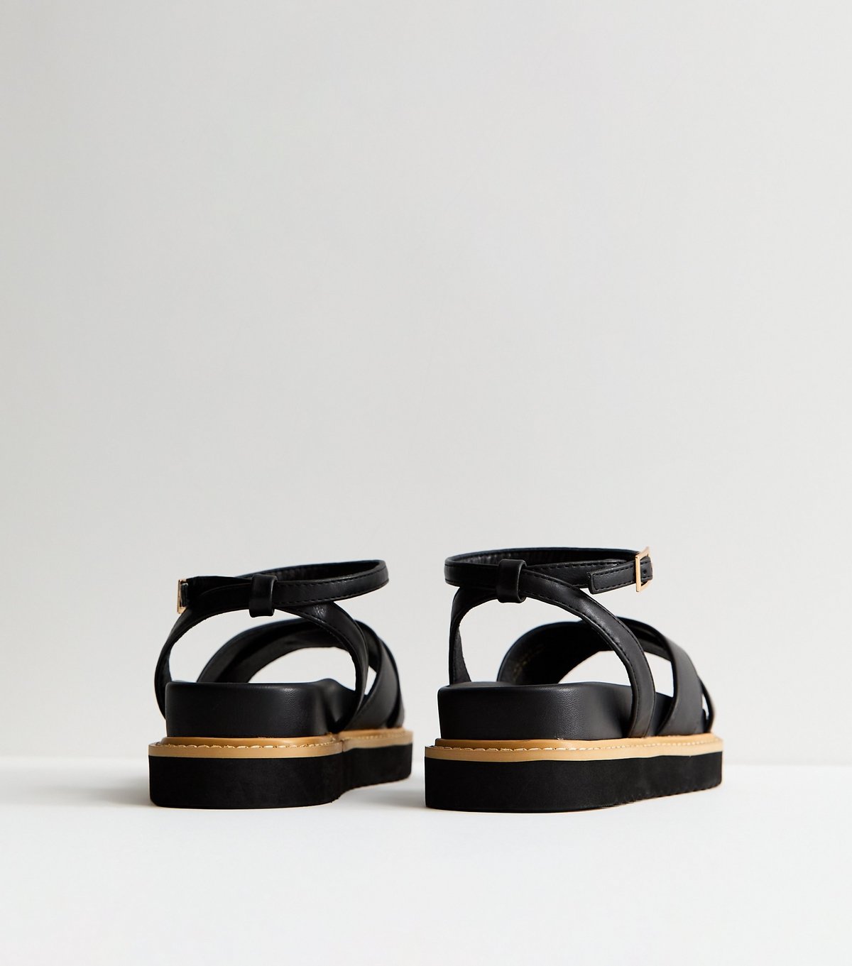 New Look Women's Wide Fit Black Faux Leather Crossover Strap Sandals Vegan New Look - 4