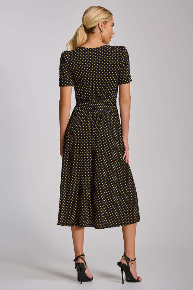 Jolie Moi Jolie Moi Women's Short Sleeve Printed Jersey Midi Dress in Dark Navy - 2